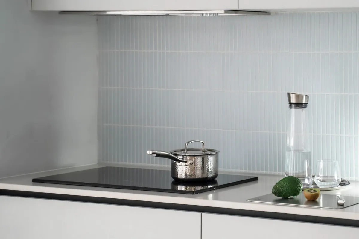 An induction hob set into a kitchen worktop